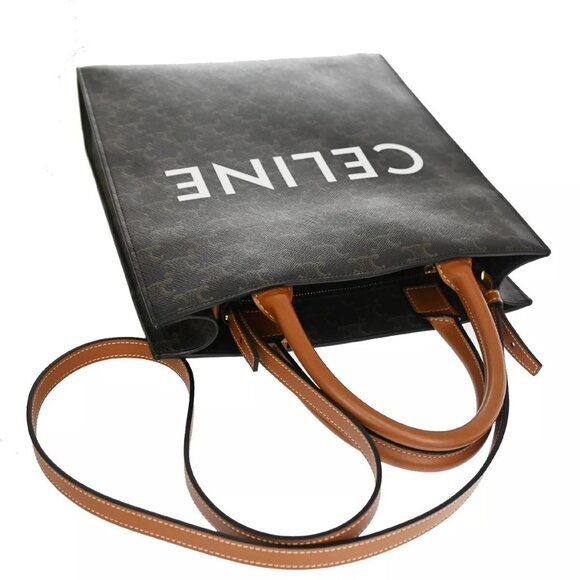 CELINE Vertical Cabas Hand Tote Bag Triomphe Canvas Leather Brown Black 680RH006 - Picture 6 of 16